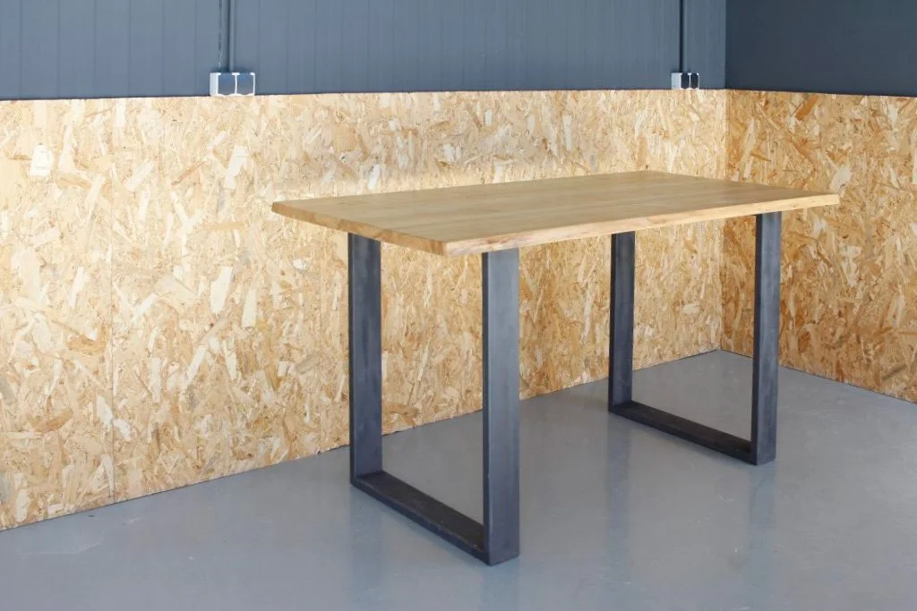 Mesa industrial de madera olmo maciza taller acero y madera tam valladolid
